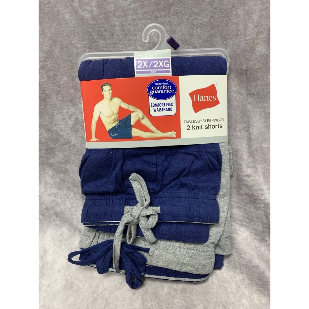 Hanes 2 Pc Knit Sleep Shorts Men's 2X Adjustable Drawstring Waist Tag less